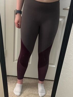 Fabletics Gray and Burgundy Colorblock Athletic Leggings